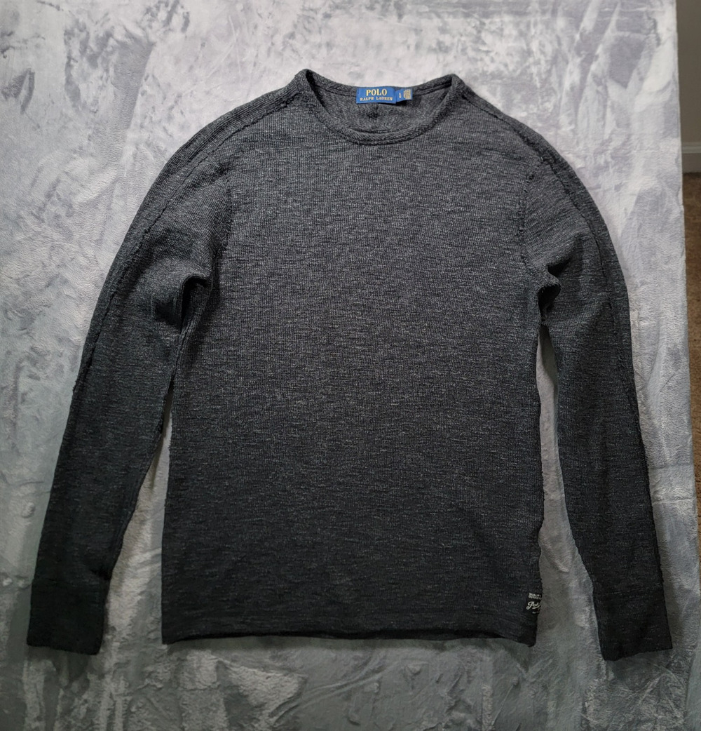 Polo Ralph Lauren Mens L Long Sleeve Thermal Top Sweater Charcoal